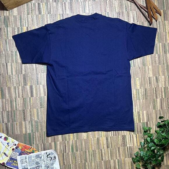 Vintage 90s Reebok Single Stitch Tee Shirt Mens XL Navy Blue Spell Out Big Logo - Picture 2 of 4